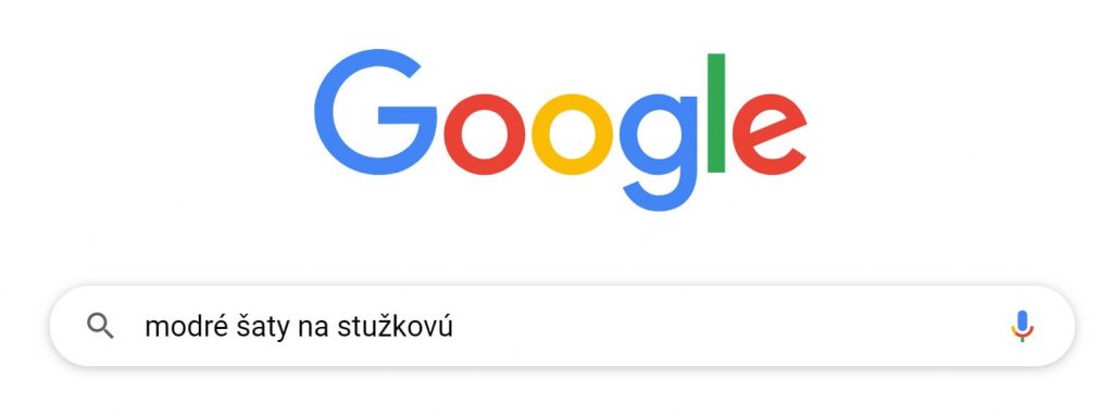 Screenshot z Google vyhľadávania na výraz "modré šaty na stužkovú"